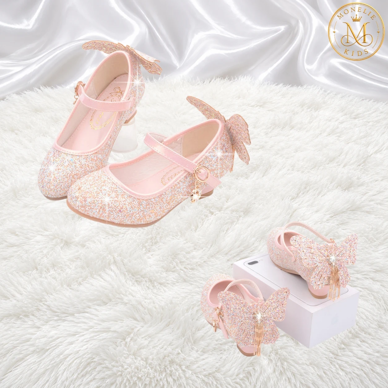 Pink butterfly party shoes — Monelie Kids M001